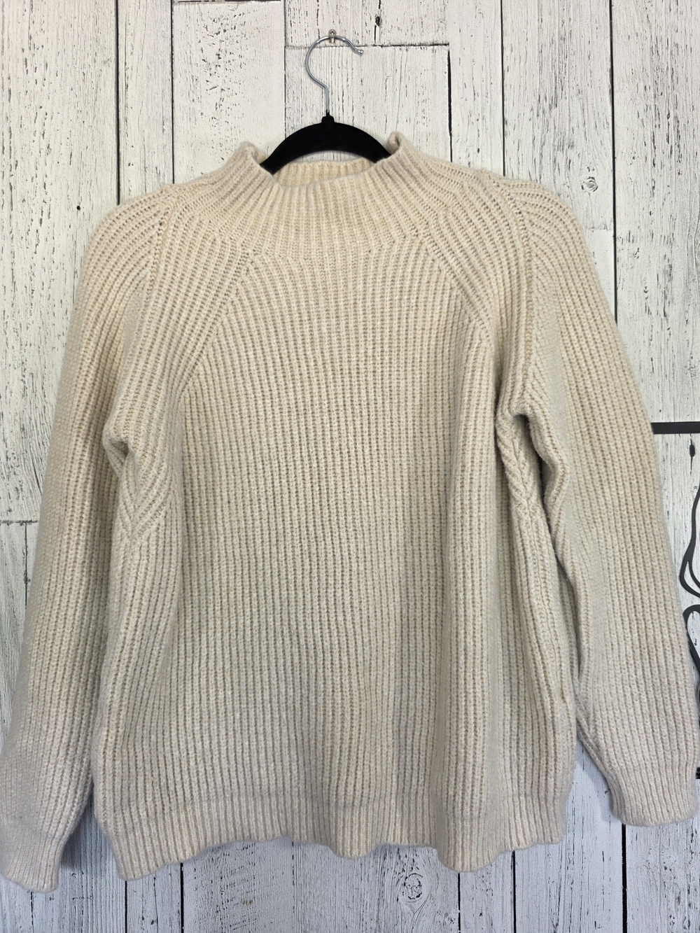Cocogio Made in Italy Cream Ribbed Mock Neck Sweater Size Large Cozy Knit